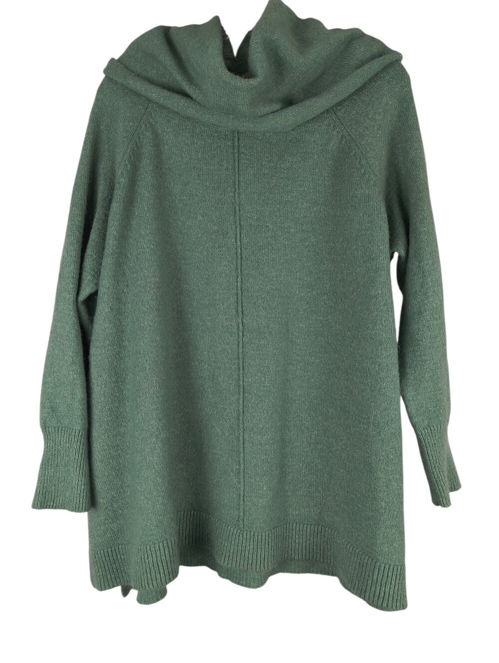 Max Studio Sweater Women's 2X Green Tunic Cowl Neck Alpaca Fuzzy Side Slits